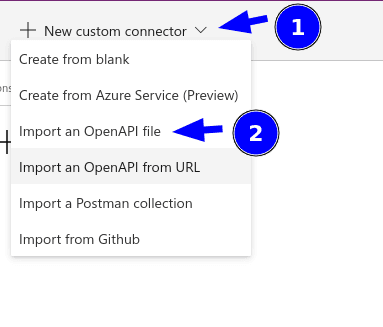New custom connector menu
