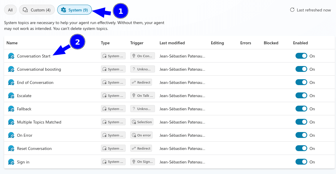 Conversation Start system topic