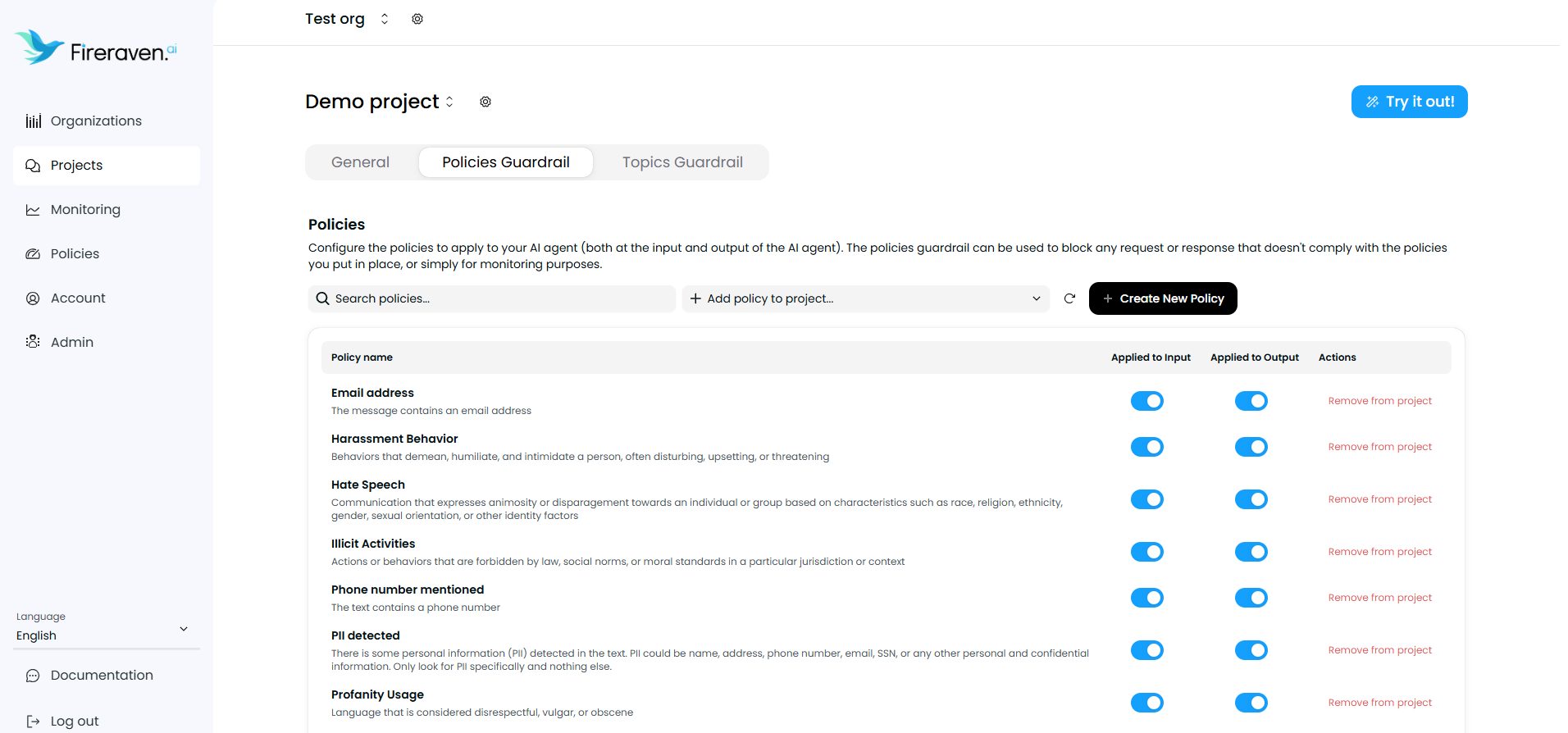 Project Settings Policies
